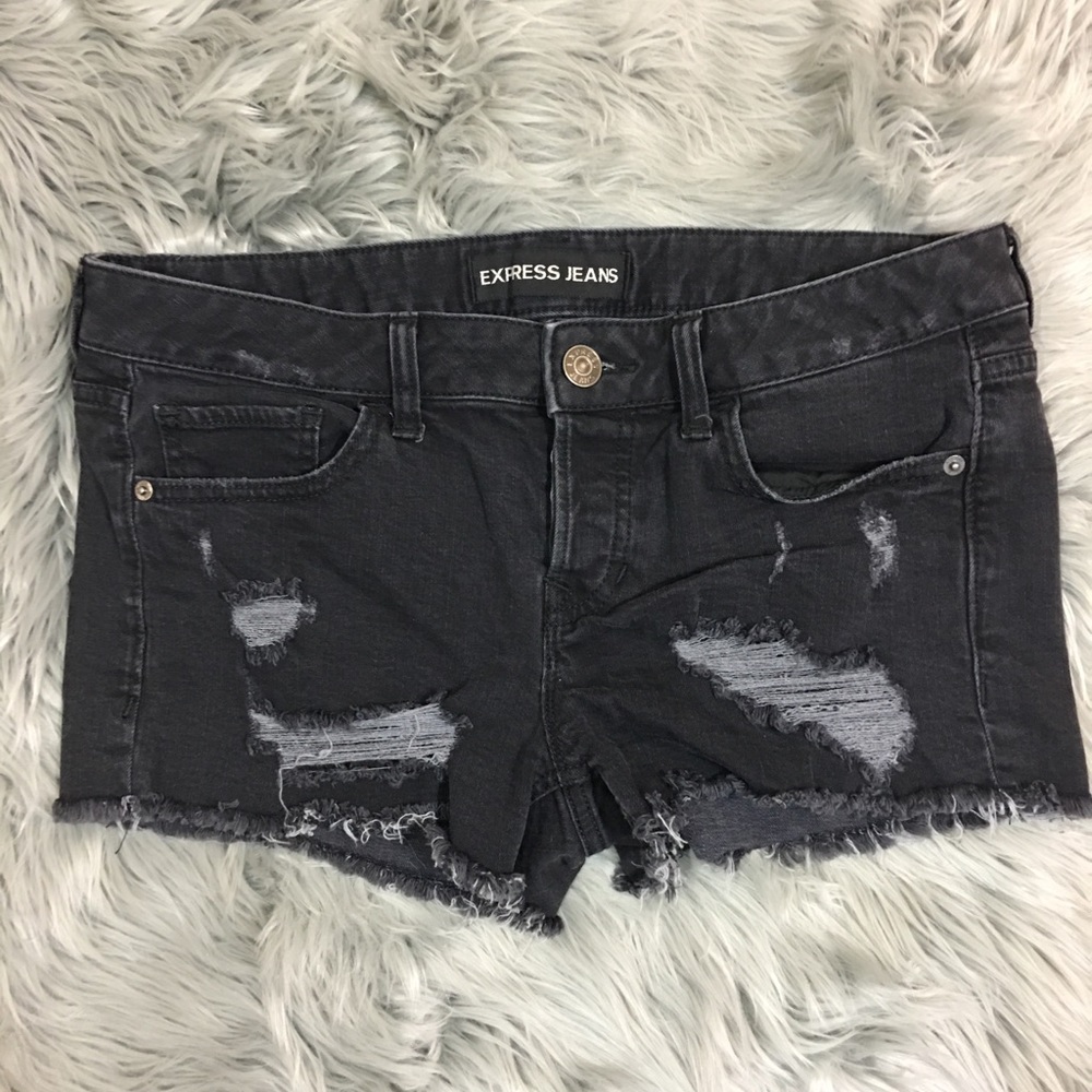 Express Distressed Black Denim Shorts